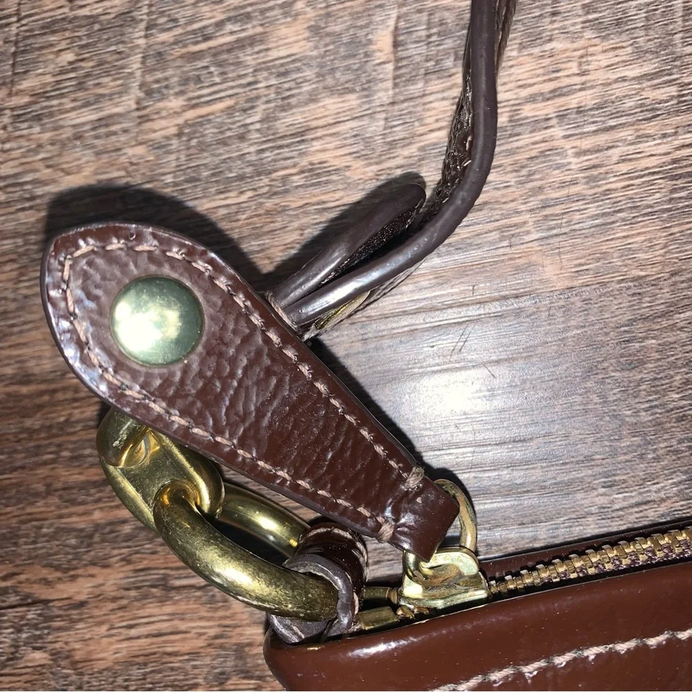 COACH Ashley Signature Satin Monogram Hobo Patent Leather Purse Purple Brown - Picture 11 of 11